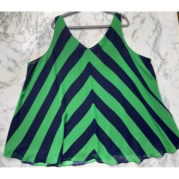 Lane Bryant Green & Navy Chevron Striped Tank Top 24L Flowy Sleeveless Plus Size - Picture 1 of 10